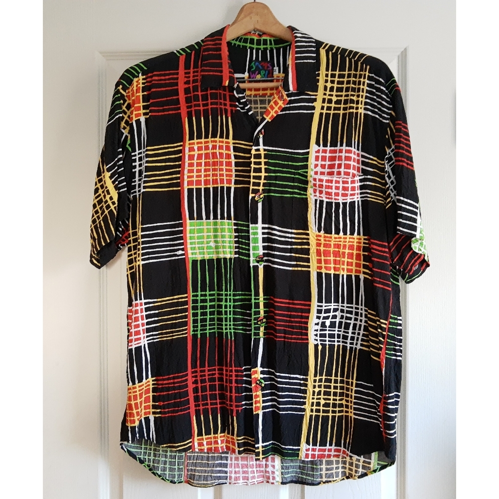 Vintage 1980s JAMS WORLD Funky Plaid Line Shirt